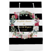 Winter Feestdagen Floral Wreath Stripes Wedding Medium Cadeauzakje (Achterkant)