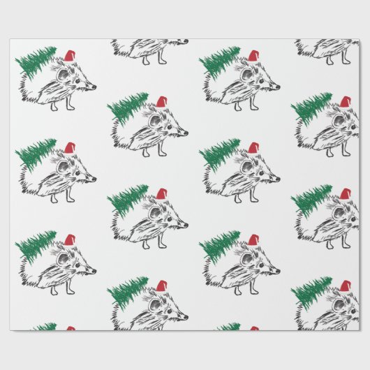 Winter Feestdagen Gift Wrap Hedgehog Cadeaupapier (Vlak)