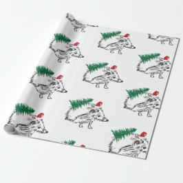 Winter Feestdagen Gift Wrap Hedgehog Cadeaupapier