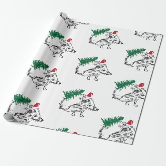 Winter Feestdagen Gift Wrap Hedgehog Cadeaupapier (Uitgerold)