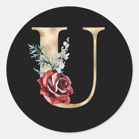 Winter feestdagen initialen sticker letter U (Voorkant)