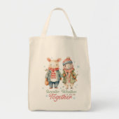 Winter Feestdagen Kerst Bunnies Aangepaste naam Tote Bag (Voorkant)