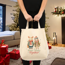 Winter Feestdagen Kerst Bunnies Aangepaste naam Tote Bag