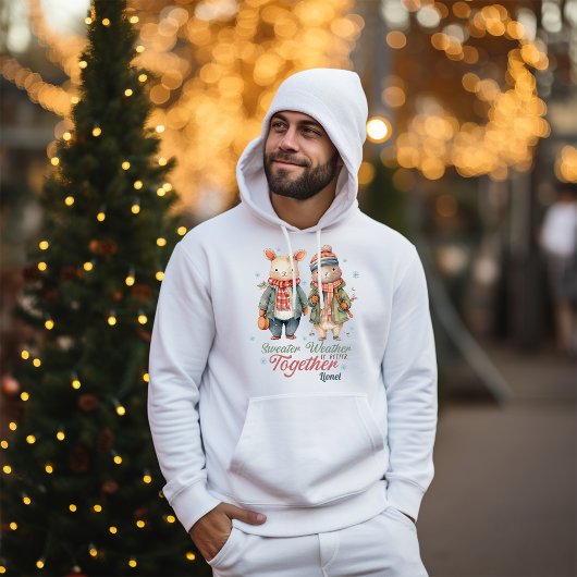 Winter Feestdagen Kerst Paar Custom Naam Mannen Hoodie