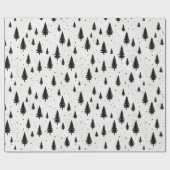 Winter Feestdagen Kerstbomen zwart en wit Cadeaupapier (Vlak)