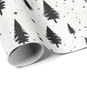 Winter Feestdagen Kerstbomen zwart en wit Cadeaupapier (Rol Hoek)