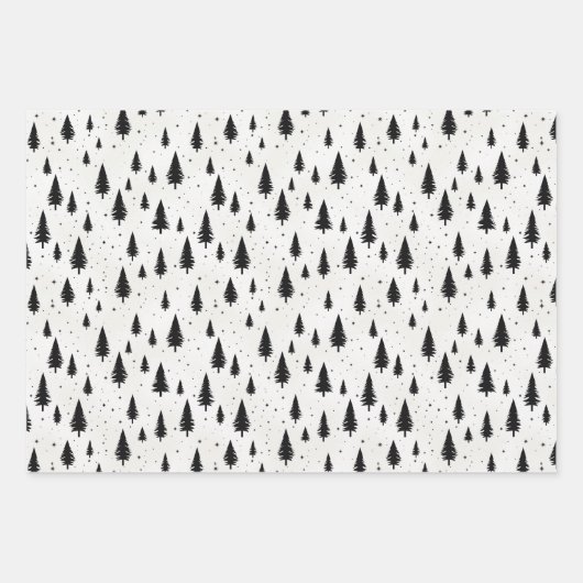 Winter Feestdagen Kerstbomen zwart en wit Inpakpapier Vel (Voorkant)