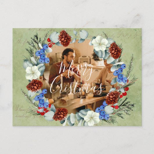 Winter Feestdagen kerstfoto met Berry Pine Briefkaart (Voorkant)