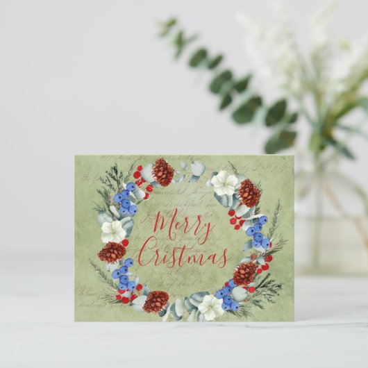 Winter Feestdagen kerstwijn met omlijmde Berry Pin Aankondigingskaart (Staand voorkant)