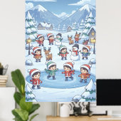 Winter feestdagen kleine kinderen dragen gezellige poster (Thuiskantoor)