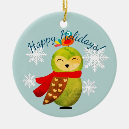 Winter Feestdagen Owl Keramisch Ornament (Voorkant)