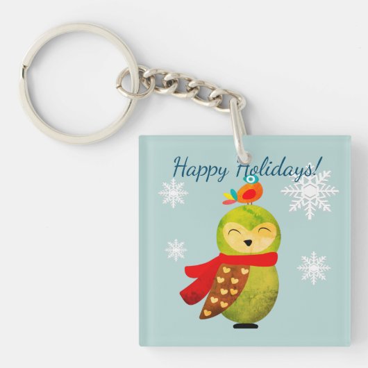 Winter Feestdagen Owl Sleutelhanger (voorkant)