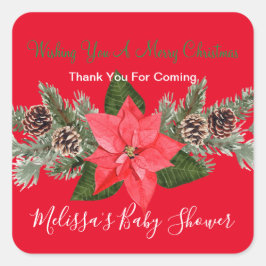 Winter Feestdagen Pinecones Poinsettia Dank u Vierkante Sticker