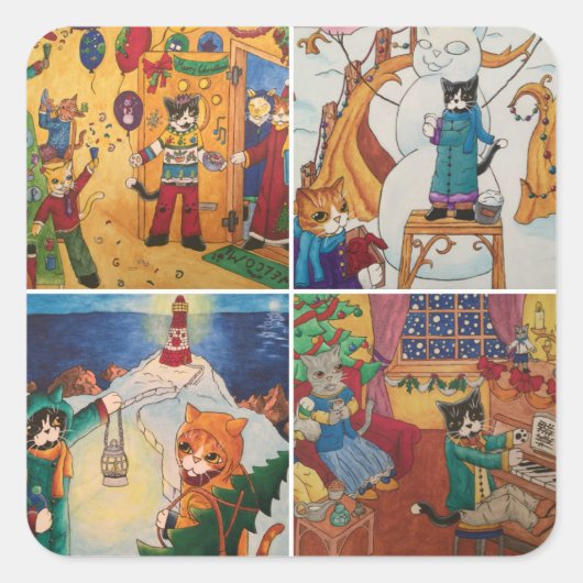 Winter Feestdagen Ribbon Vierkante Sticker (Voorkant)