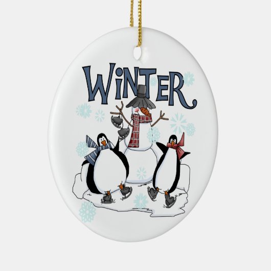 Winter Feestdagen Sneeuwman Pinguïns Schaatsen Keramisch Ornament (Rechts)