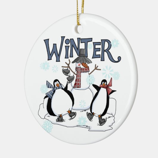 Winter Feestdagen Sneeuwman Pinguïns Schaatsen Keramisch Ornament (Links)