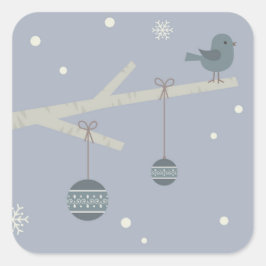 Winter feestdagen xmas ball blue bird cartoon vierkante sticker