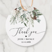 Winter feestelijk gebladerte evergeen bruiloft bedankjes labels (Voorkant)