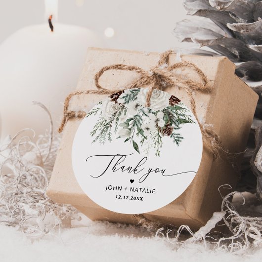 Winter feestelijk gebladerte evergeen bruiloft bedankjes labels