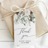 Winter feestelijk gebladerte evergreen bruiloft cadeaulabel