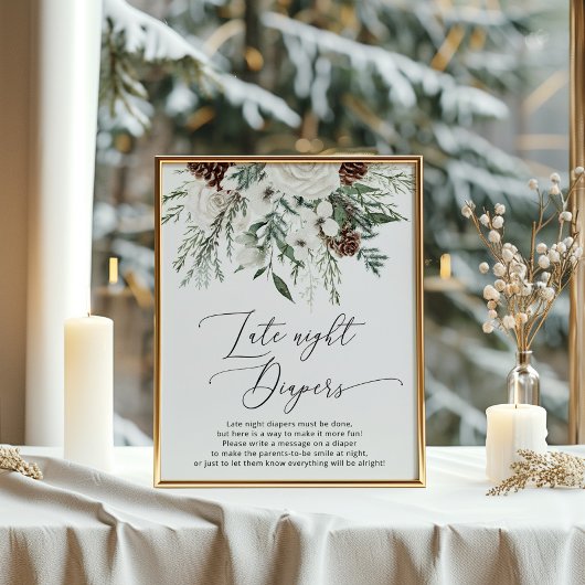 Winter feestelijk gebladerte Late nacht luiers spe Poster