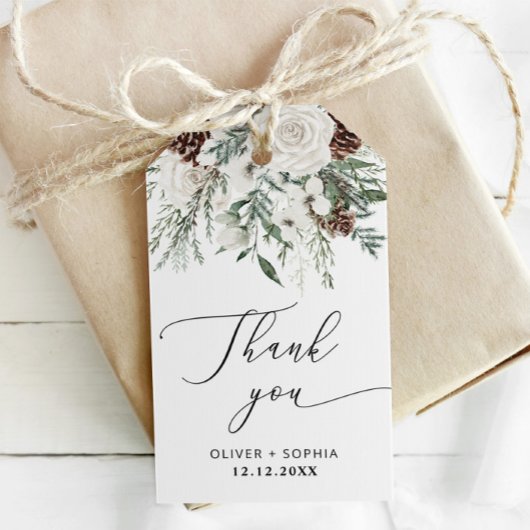 Winter feestelijke bladgroene winterhuwelijk cadeaulabel