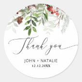 Winter Feestelijke Kerst Evergreen bruiloft Ronde Sticker (Voorkant)