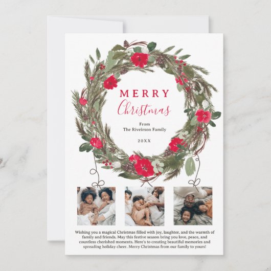 Winter feestelijke krans Kerstmis 3 foto's Feestdagenkaart (Voorkant)
