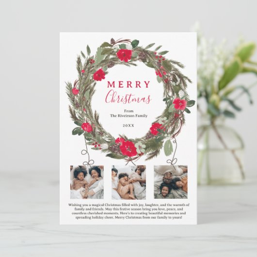 Winter feestelijke krans Kerstmis 3 foto's Feestdagenkaart (Staand voorkant)