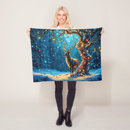 Winter feestelijke schattige herten Kerstbos Fleece Deken (In situ)