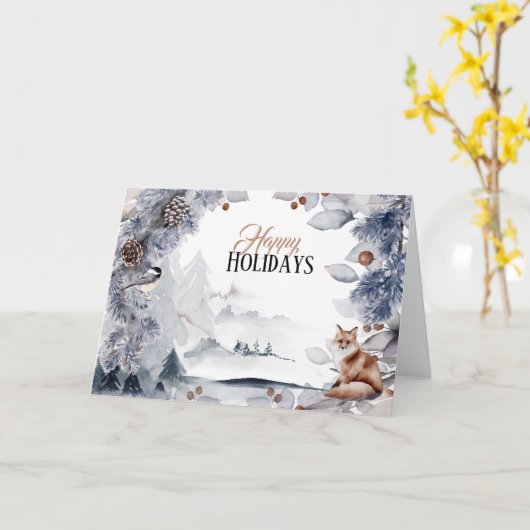 Winter feestelijke sneeuw rode vos landschap Kerst Kaart (Gele Bloem)