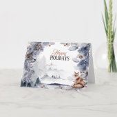 Winter feestelijke sneeuw rode vos landschap Kerst Kaart (Voorkant)