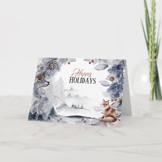 Winter feestelijke sneeuw rode vos landschap Kerst Kaart (Voorkant)
