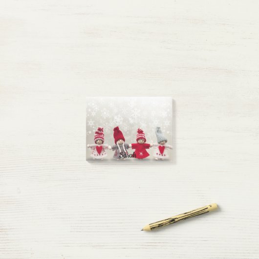 Winter Felt Dolls Snow Naam toevoegen Schattige Ka Post-it® Notes (Op bureau)