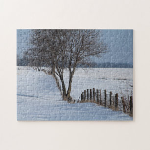 Winter Fence Row & Trees Scene Foto Legpuzzel