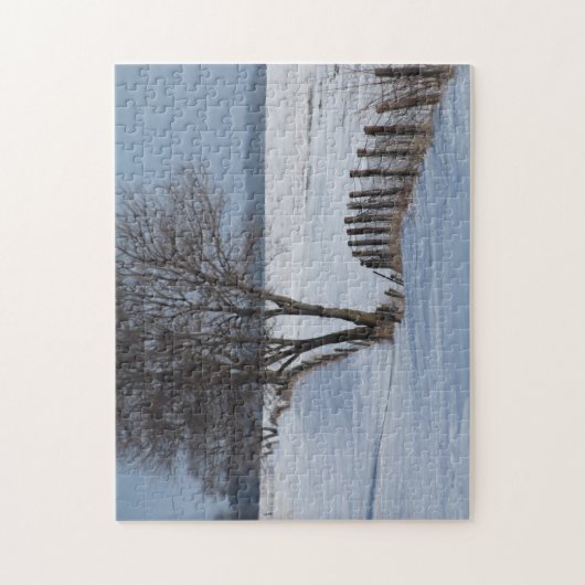 Winter Fence Row & Trees Scene Foto Legpuzzel (Verticaal)