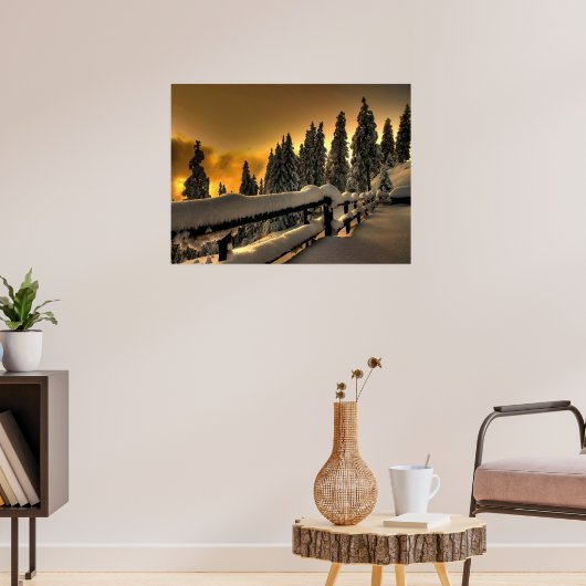 Winter Fence Scene Print Poster Kunstwerk Muurschi (Woonkamer 3)
