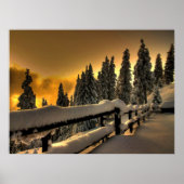 Winter Fence Scene Print Poster Kunstwerk Muurschi (Voorkant)