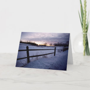 Winter Fence Snow Landscape Xmas Holiday Kerstmis Feestdagen Kaart