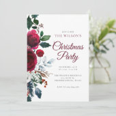 Winter Festive Floral Christmas Invitation Kaart (Staand voorkant)