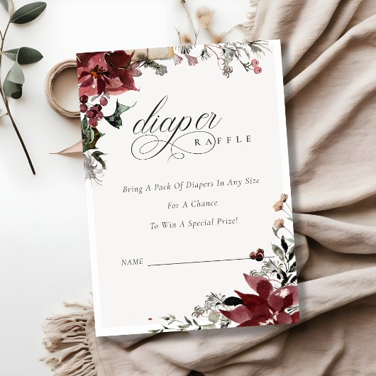 Winter Festive Loof Luierraffle Baby Shower Informatiekaartje