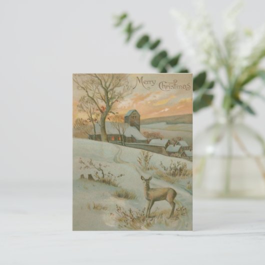 Winter Field Deer Church Snow Briefkaart (Staand voorkant)