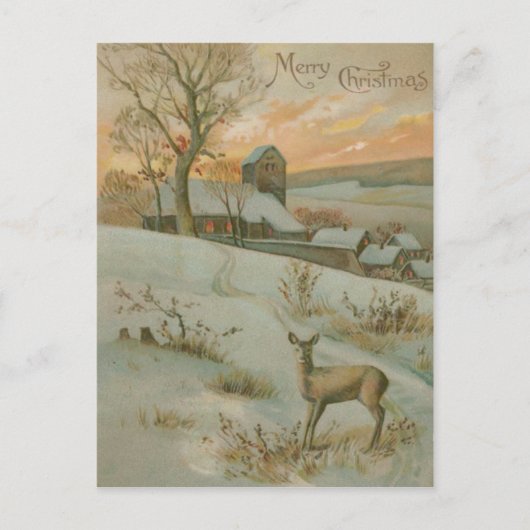 Winter Field Deer Church Snow Briefkaart (Voorkant)