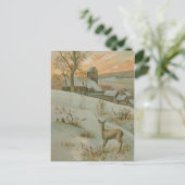 Winter Field Deer Church Snow Briefkaart (Staand voorkant)