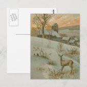 Winter Field Deer Church Snow Briefkaart (Voorkant / Achterkant)
