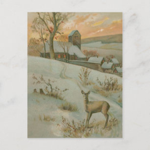 Winter Field Deer Church Snow Briefkaart
