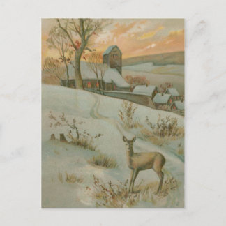 Winter Field Deer Church Snow Briefkaart