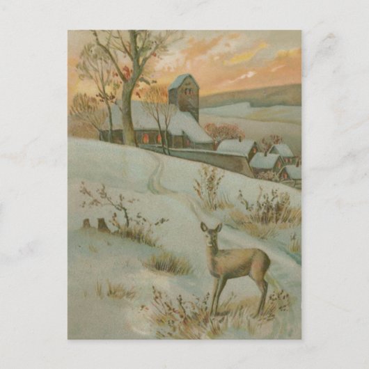 Winter Field Deer Church Snow Briefkaart (Voorkant)