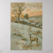 Winter Field Deer Church Snow Poster (Voorkant)