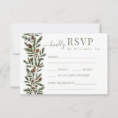 Winter Fir Branches Pinecone Wedding Response Card RSVP Kaartje (Voorkant)